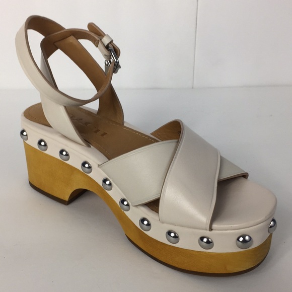 New Coach Astor Studded Block Wood Sandals - Picture 4 of 8